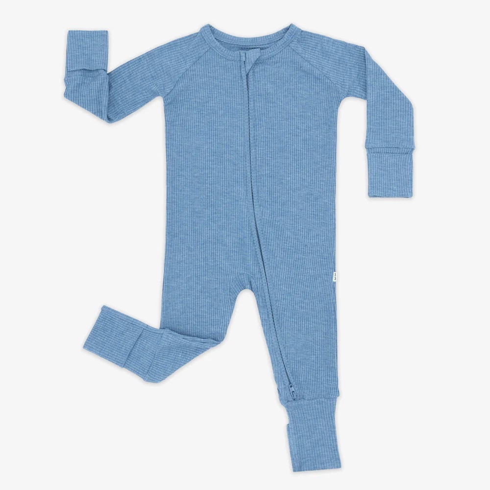 Little Sleepies Blue Ribbed Footie One-Piece